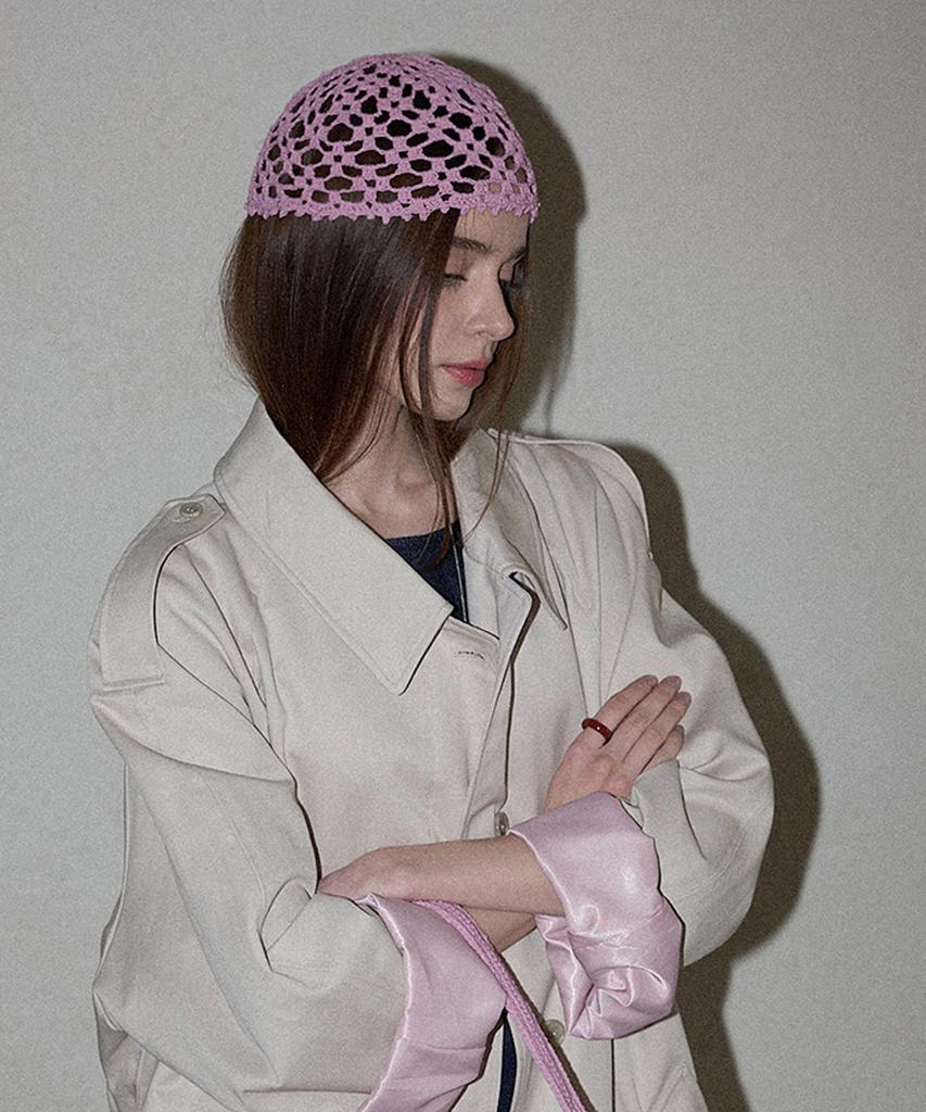 Seullouseulloulli Lily Handmade Crochet Cotton Punched Short Beanie (Ver.2) _ Pink