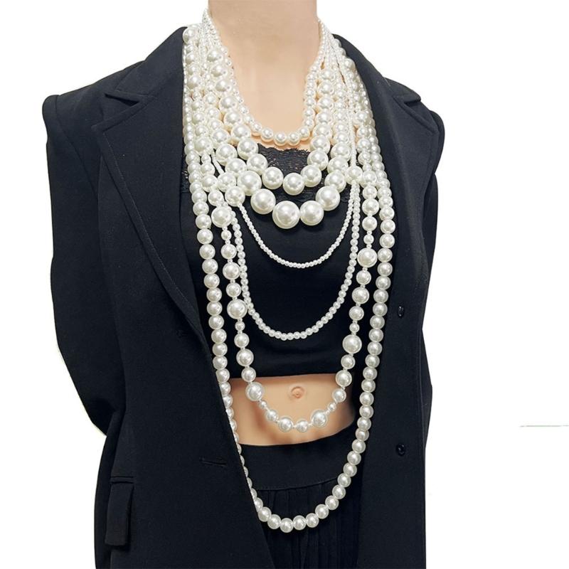 Elegant Multi Strand Imitation Pearls Chokers Necklace With Matching Stud Earrings Gift Set Vintage Fashion Stone Jewelry
