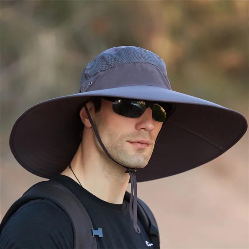 Men'S Plus Size Summer Outdoor Fishing Hat Men Large Brim Waterproof Hat Breathable Sun Protection Beach Bucket Hat Cap Unisex