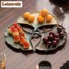 Handmade Gold Plated Fruit Dishes Antique Ginkgo Leaf Pastry Plate Fruit Dishes Plates Appetizer Serving Platter Food Ornaments