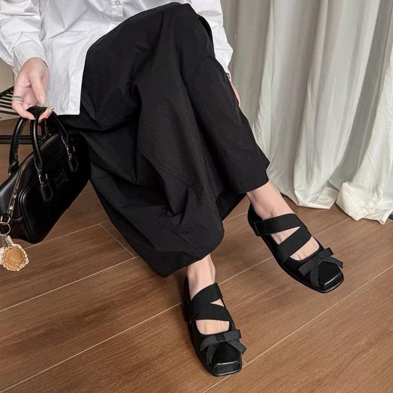 Mary Jane Shoes Children's New Spring Ballet Shoes Velcro Bow Retro Square Head Flat Shoes