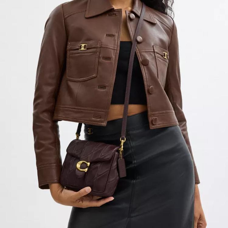 Coach Tabby 17 Logo Zip Closure Napa Leather Crossbody Shoulder Bag Small Women Bags Burgundy CW628-B4MER