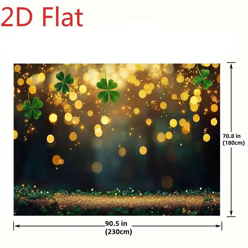 2D Sparkling Gold Clover Backdrop, St. Patrick's Day Photo Booth Decor