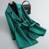 Korean Style Women's Slimming Imitation Cashmere Wool Coat - Color Block Mid-Length for Autumn and Winter