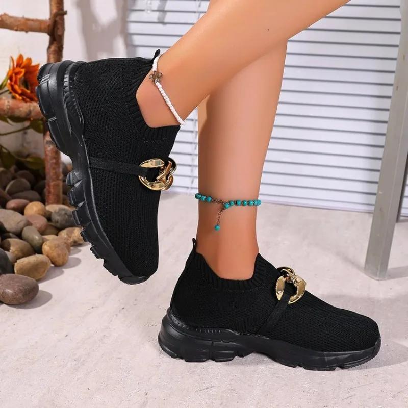 Ladies Shoes 2025 New Slip-on Women's Vulcanize Shoes Metal Decoration Plus Size Outdoor Casual Breathable Sneakers
