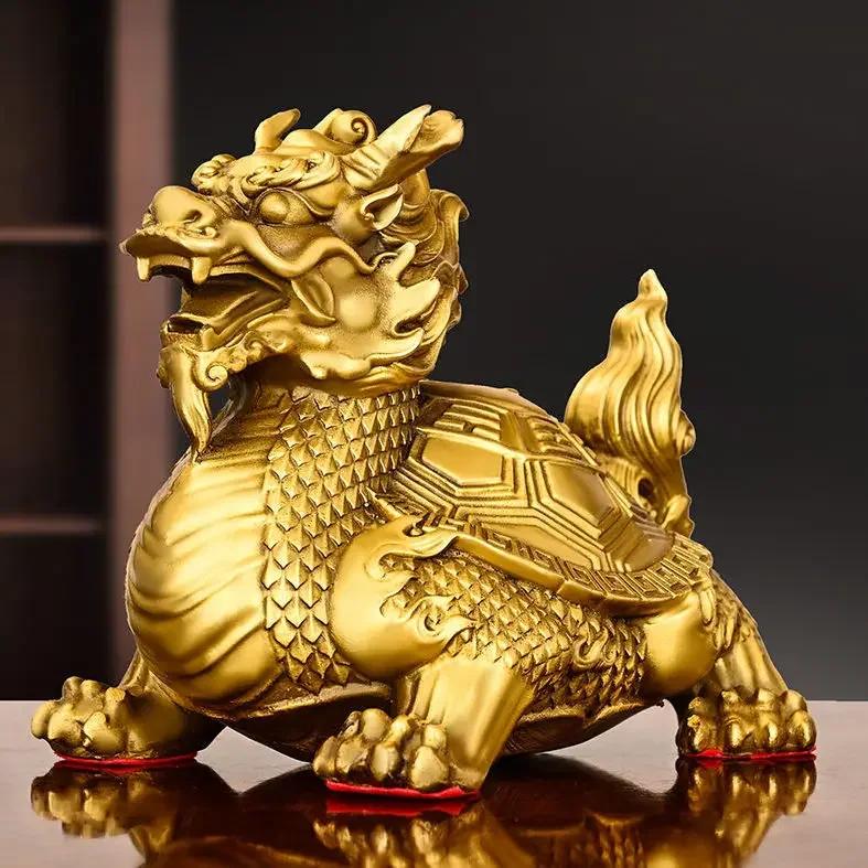 Copper Animal Dragon Turtle Ornament Home Living Room Entrance Office Desktop Decor