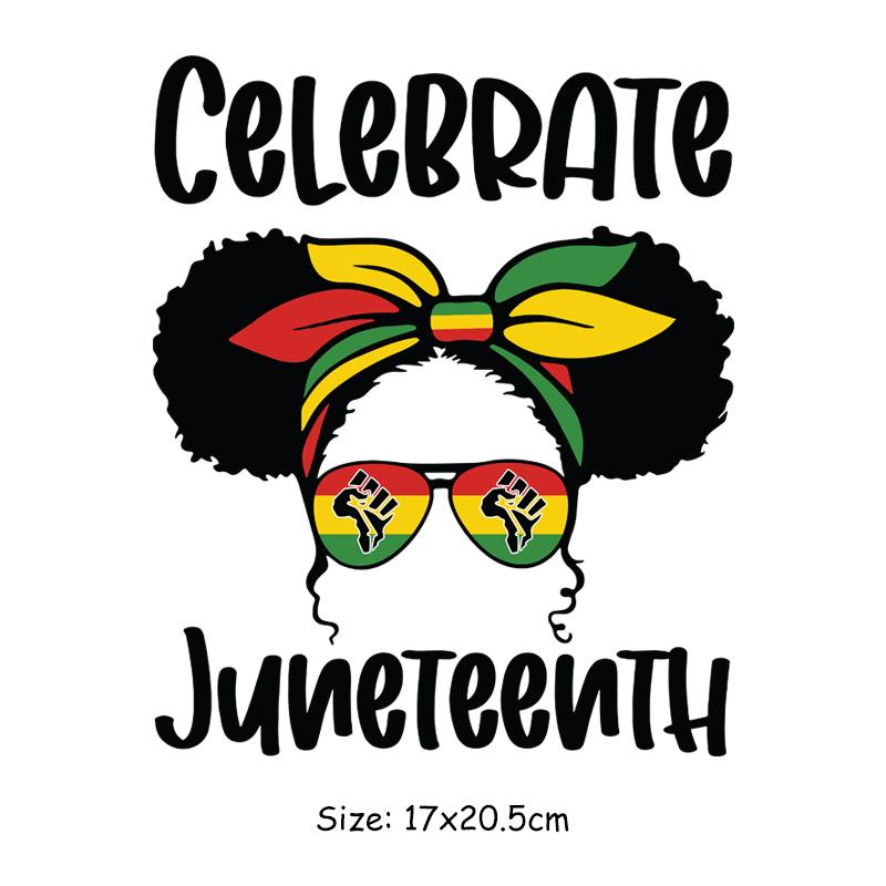 Juneteenth 1865 Sticker Patch For Clothes July 4th Black Girl Free 1776 DIY Heat Transfer Clothes Stickers Iron On Thermal Patch