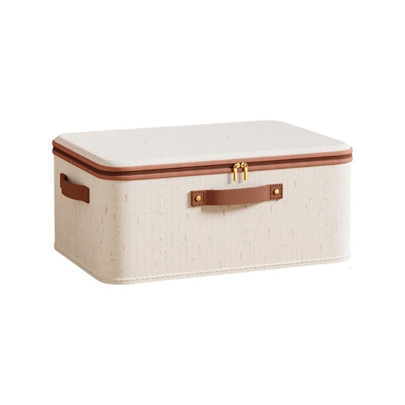 Atmungsaktive Aufbewahrungsbox aus Baumwolle und Leinen mit staubdichtem Deckel mit Reißverschluss für Kleidung, Bettwäsche, Heimorganisationsbedarf