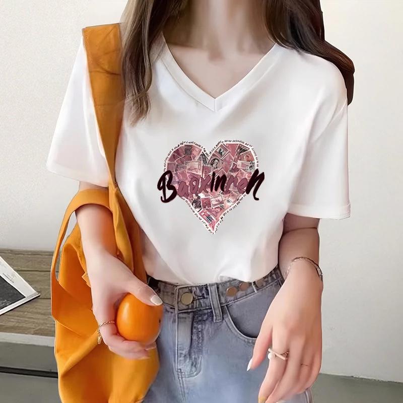 

Love printed t-shirt short-sleeved women s summer new casual loose new top bottoming shirt S