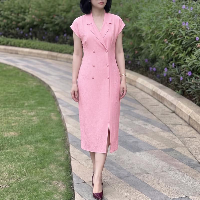ZANZEA Women Elegant Casual Turn Down Collar Short Sleeve Sheath Dress S