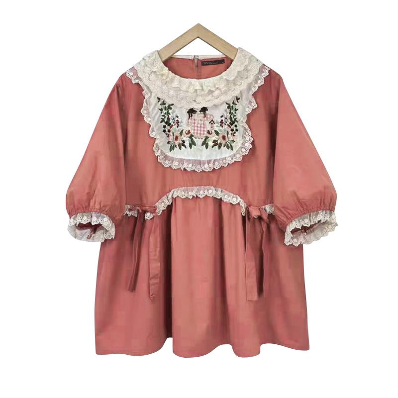 

ZANZEA Women Casual Lace Patchwork Round Neck Summer Half Sleeve Blouse красный