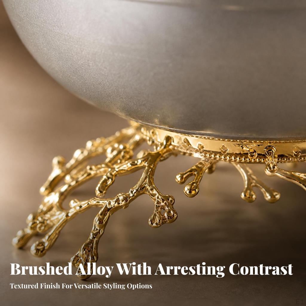 Decorative Bowl with Branch Base | Horizontal Raised Bands, Sculptural, Metal Fruit Stand,