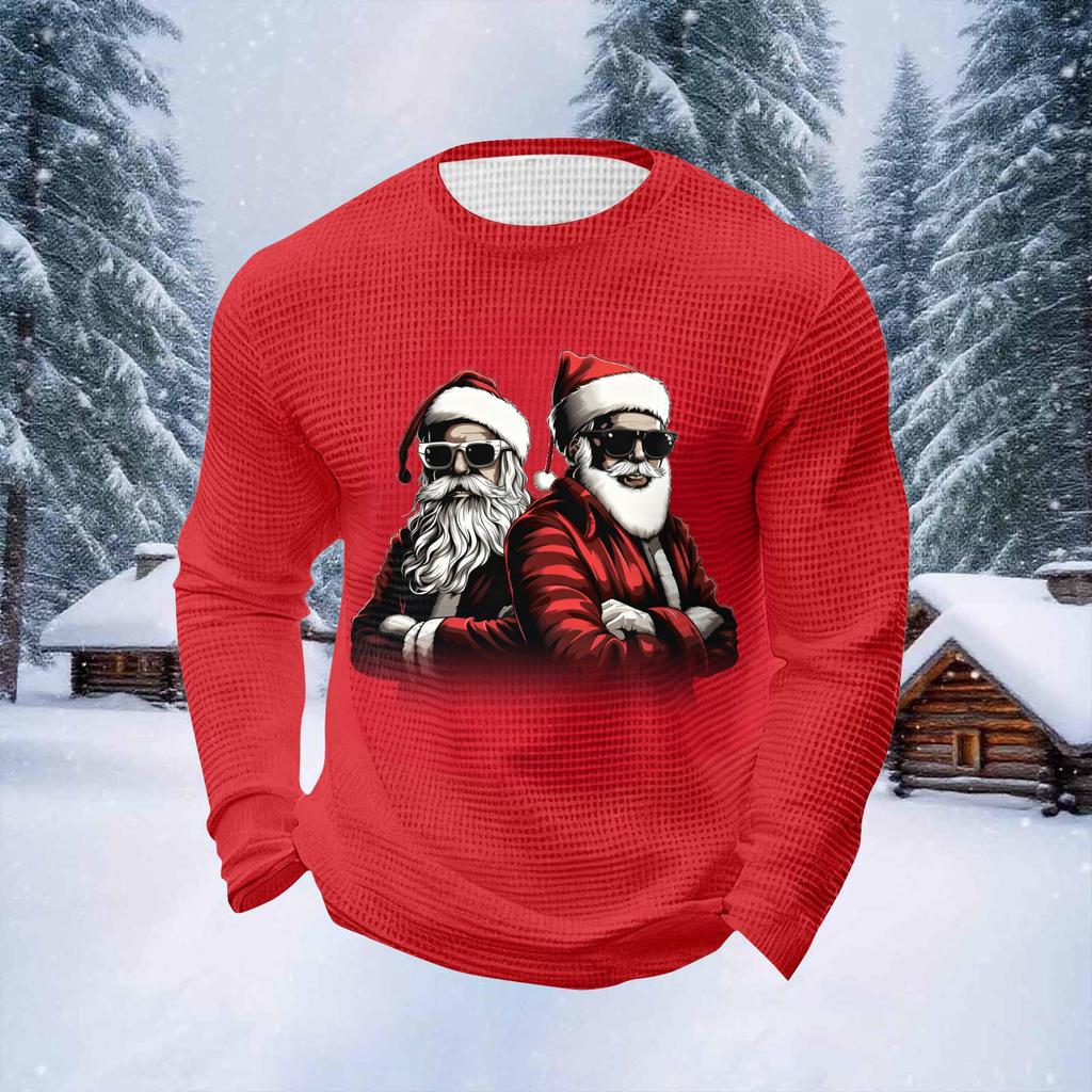 Men's Christmas Print Round Neck Long Sleeve Tops Men's Sports Large Size Casual Round Neck Tops