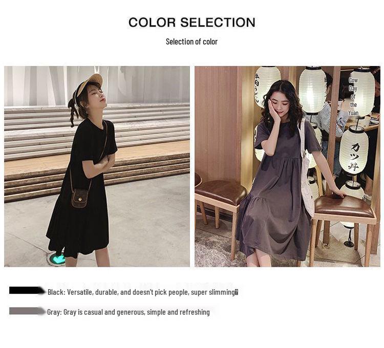 Trendy Maternity Summer Dress: Loose, Irregular Mid-Length, Short Sleeve