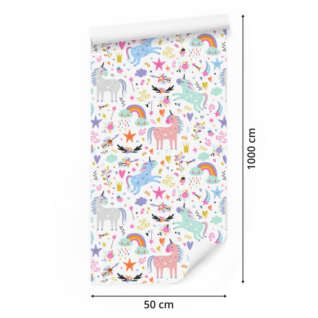 Colorful Magical Unicorns Wallpaper for Living Room and Bedroom 50x1000