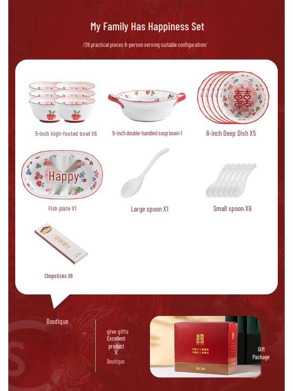 Mode Lanka My Family Has Joy 26-Piece Ceramic Dinnerware Set