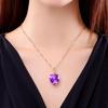 18K Gold Plated Amethyst & Diamond Heart Pendant Necklace with Creative Flower Leaf Design