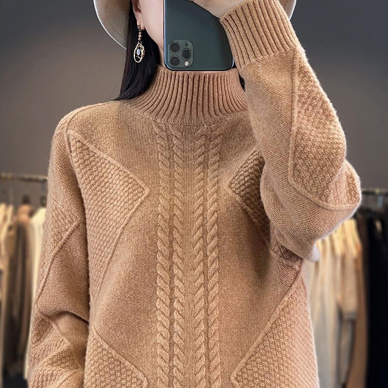 INDFS Women's Fashion Casual Fall Winter Solid Color Print Long Sleeve Half Turtleneck Sweaters