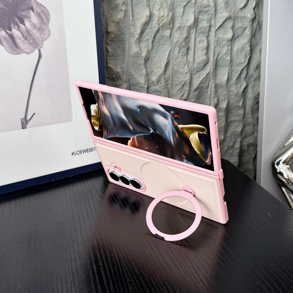 For Galaxy Z Fold 7 Case Triangle Pattern Leather Magnetic Suction 360° Rotation Metal Stand PC Screen Protection Frame Cover