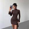 2026 Autumn Slim Fit Knit Dress with Metal Buckle and Ribbon