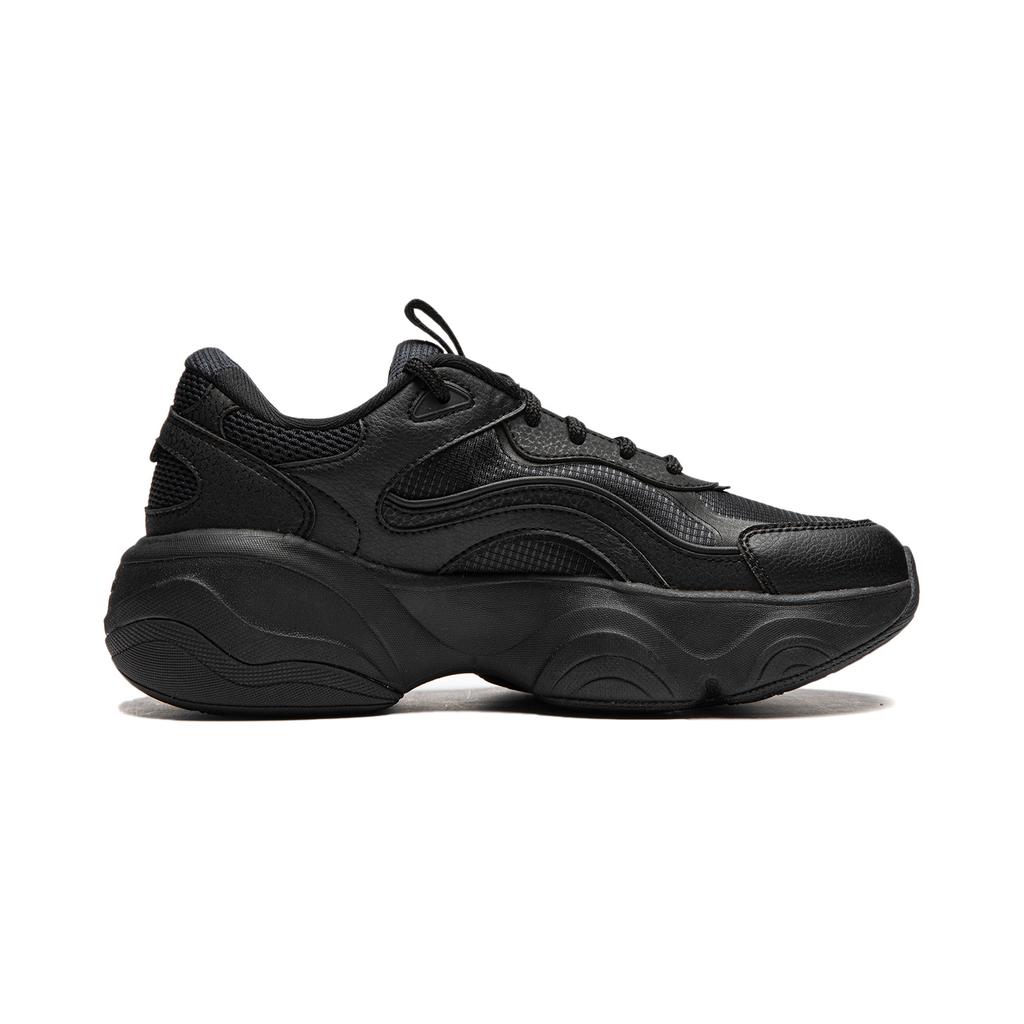 Li Ning Honey Thick Sole Height Increasing Shock Absorbing Non-Slip Wear-Resistant Low-Top Casual Shoes Women sneaker Black AGCU252-3