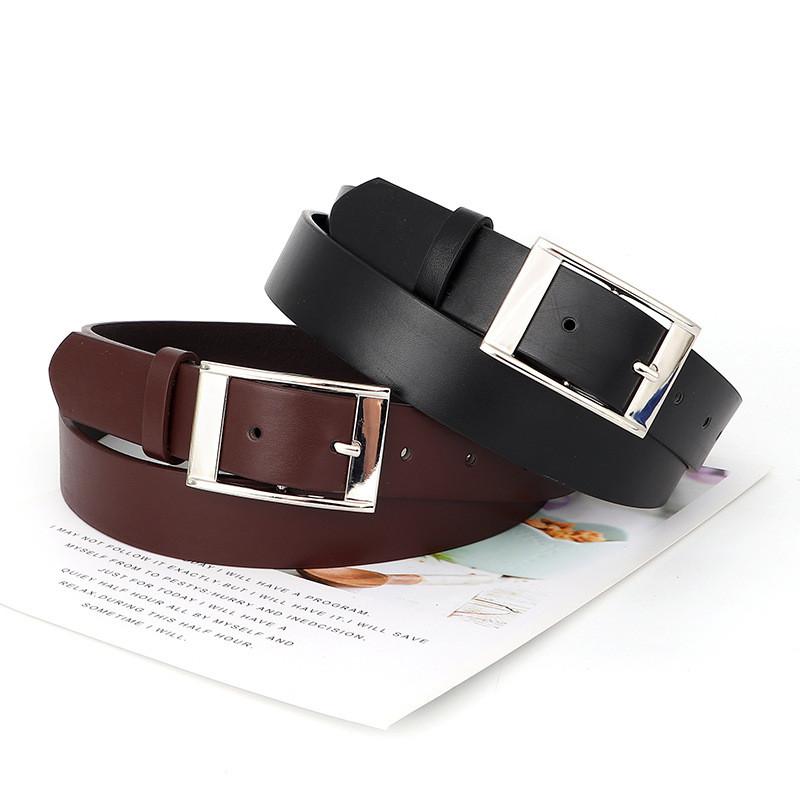 Simple Color Solid Silver Square Buckle Womens Belt Casual Versatile And