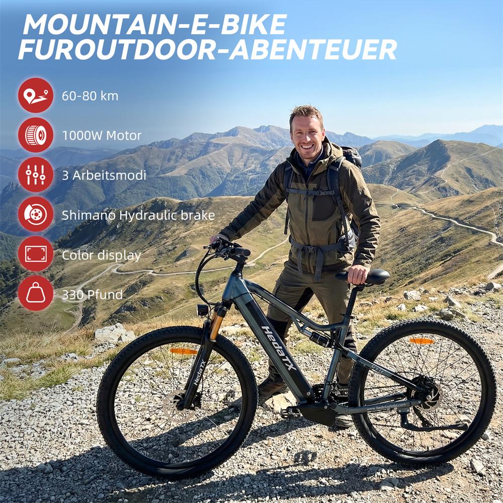 Hedatx TX19 Adult Electric Bike 1000W Motor All-Terrain Electric Bicycle 48V19.2AH Battery Men's E-Mountain E-Bike 29 Inch Tire Ebike