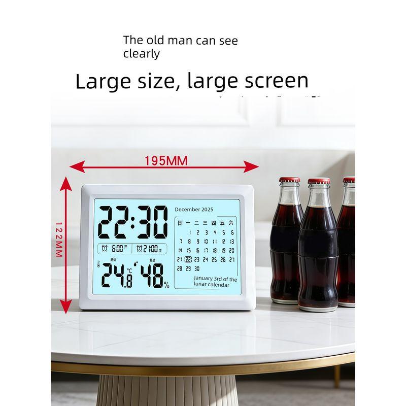 Indoor Electronic Temperature and Humidity Meter with Lcd Display, High-Precision Measurement, Perpetual Calendar, Alarm Clock, and Night Light Clock