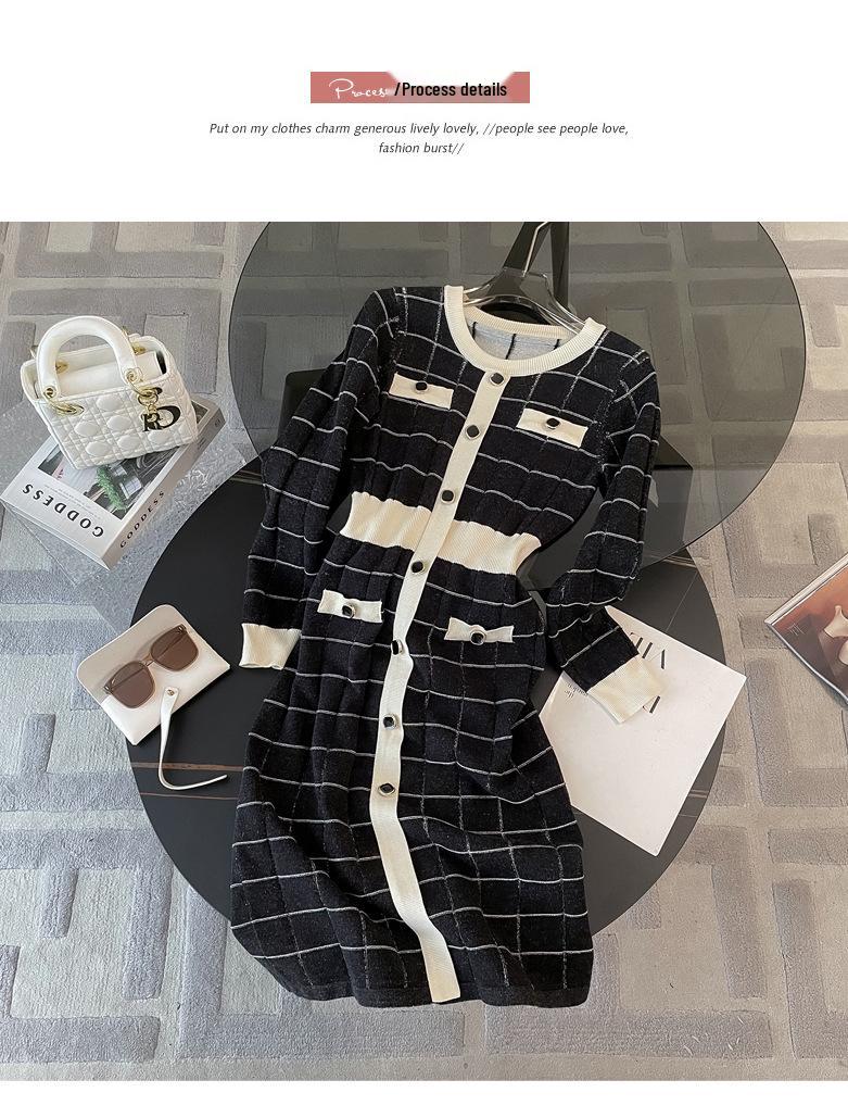 Mid-Length Winter Woolen Dress: French Hepburn Style Knit for Layering