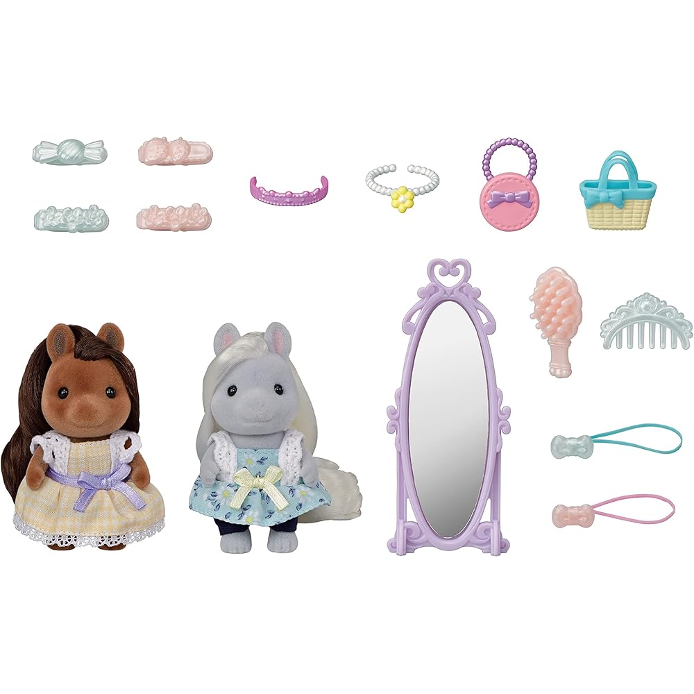 Sylvanian Families Pony Friends Set Hair Salon Toy Dollhouse for Ages 3 and Up EPOCH