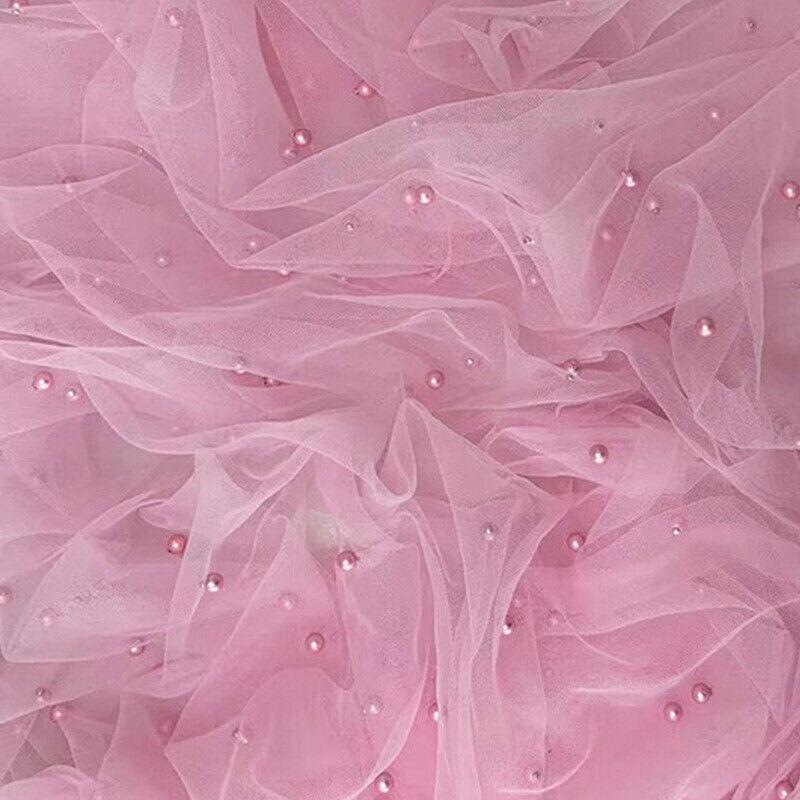 150cm Pearl Mesh Soft Tulle Mesh Fabric for Wedding Dress Party Material DIY Sewing Craft Dress Supplies Dining Table Decoration