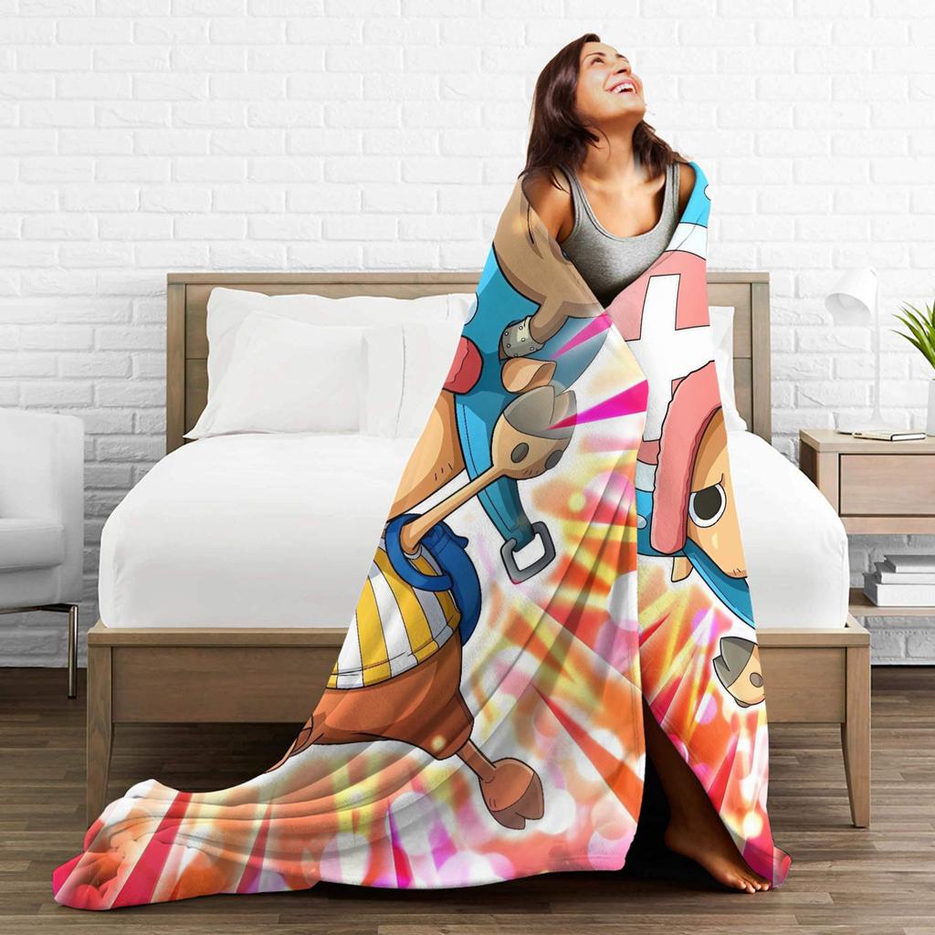 Tony Chopper Flannel Blanket Winter Anime Warm Bedding Throws for Kids Adult Couch Bed Fluffy Bedspread Sofa Bed Cover