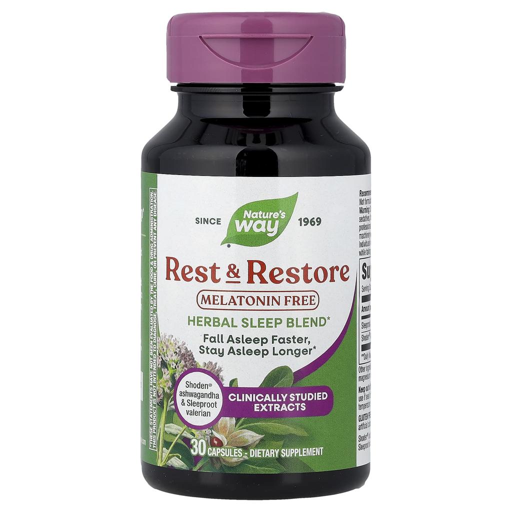 Nature's Way, Rest & Restore, Melatonin Free, 30 Capsules