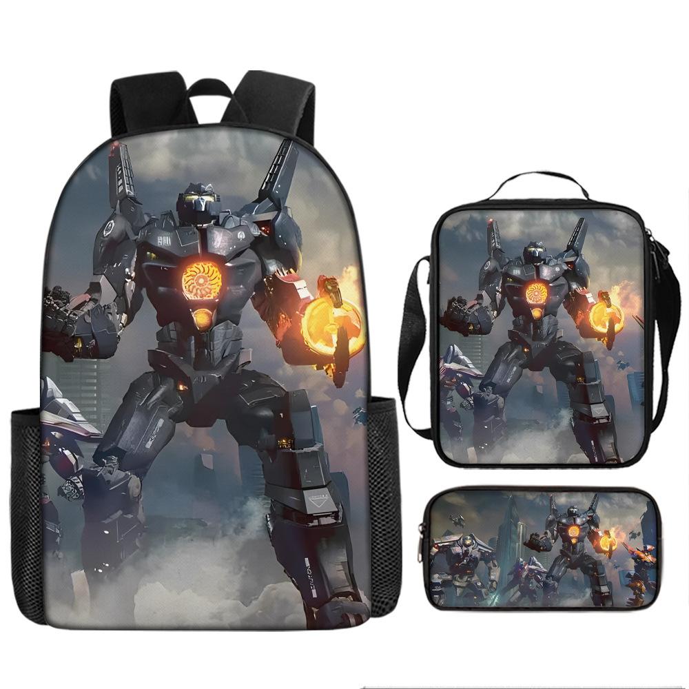 Pacific Rim schoolbag, primary and secondary school students, boys, mecha war, monster backpack, kindergarten burden reduction three-piece set