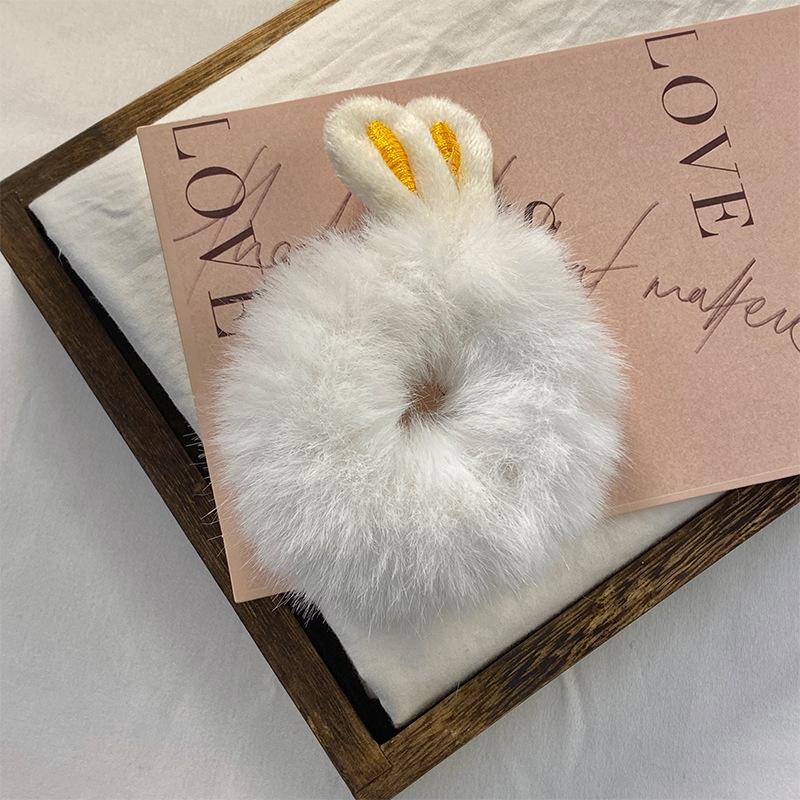 Koreańska Urocza Pluszowa Królicze Uszy Gumka do Włosów - Modny Dodatek w Stylu Mori Girl