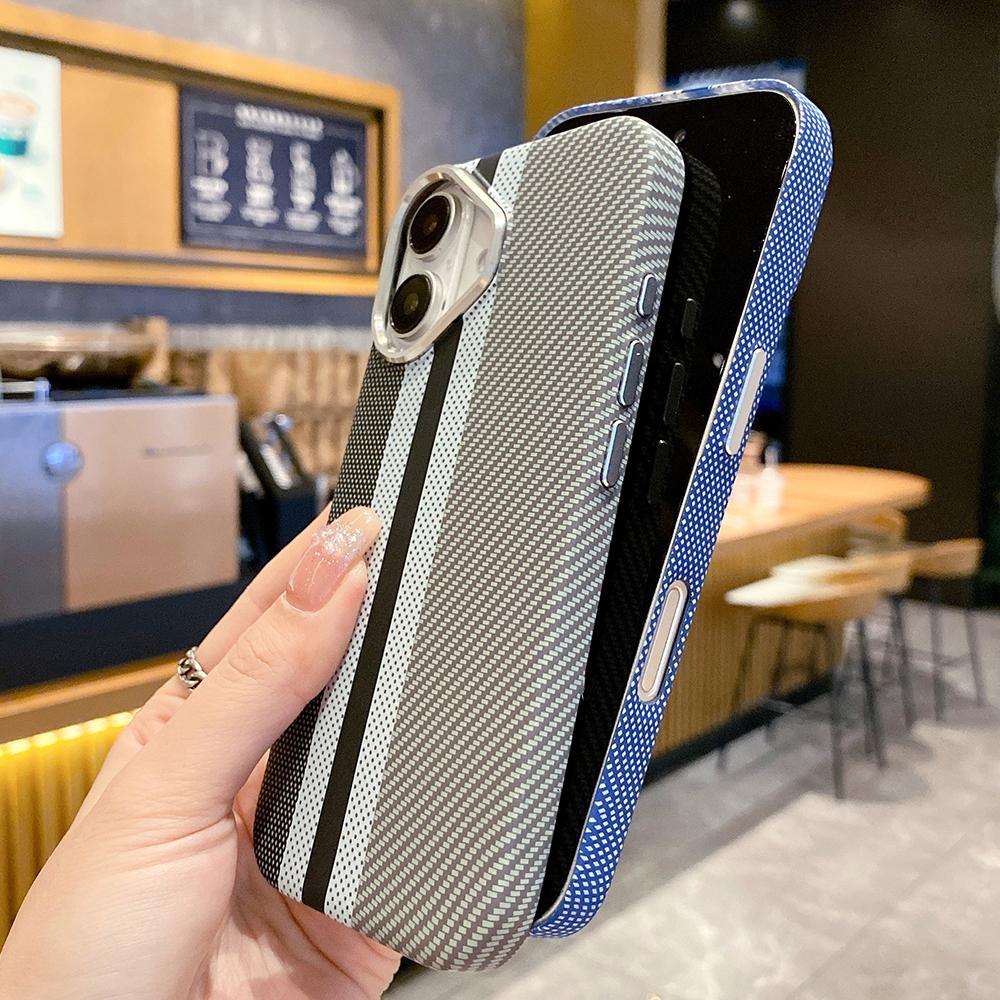 Striped Mountain Pattern Carbon Fibre Magnetic Phone Case for iPhone 16 15 14 13 12 11 Pro Max Magsafe Charging Hard Back Cover