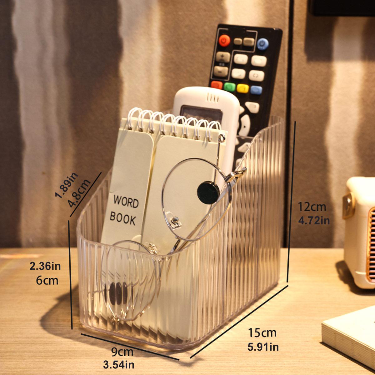 

1pc Transparent desktop storage box for home use, with compartments, remote control, makeup brush organizer