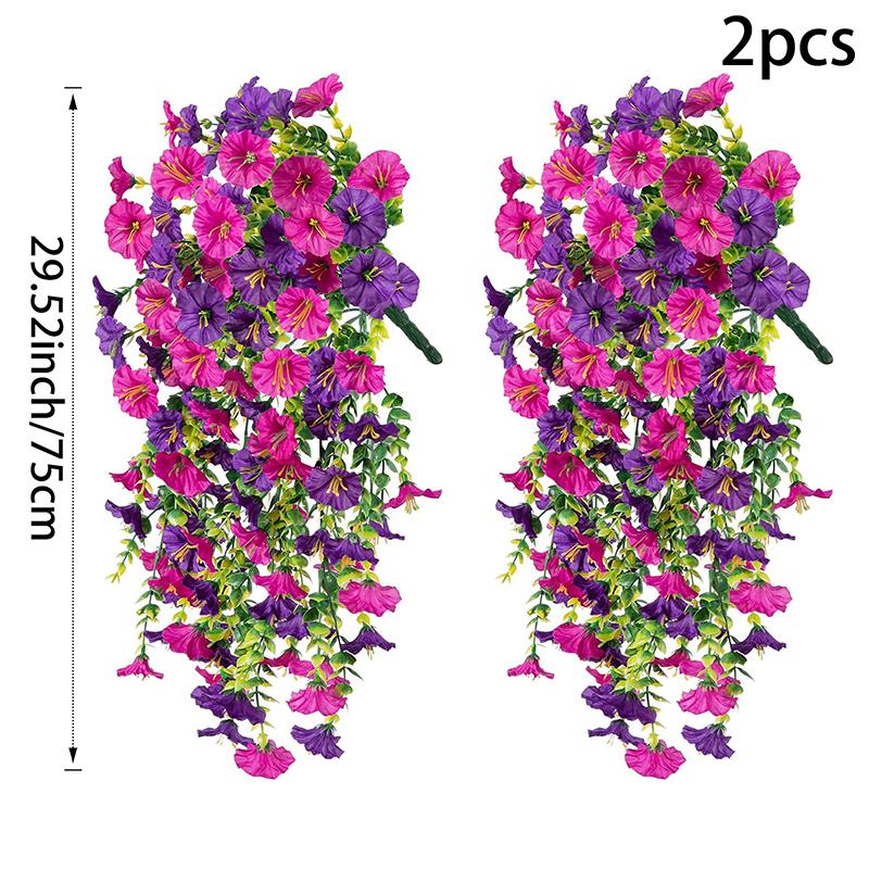 2Pcs Artificial Flowers Rattan Morning Glories Vines Outdoor Wedding Wreath Bridal Arch Home Room Yard Festival Decor