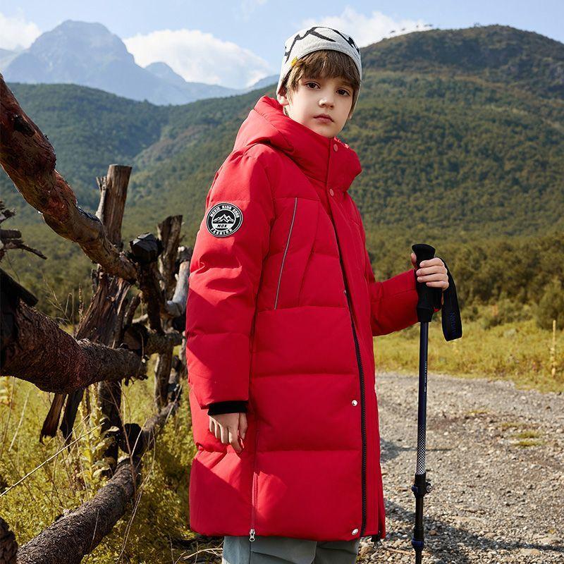 

Детская средней длины утолщенная пуховая куртка, Повседневное пальто для мальчиков, Зимняя пуховая куртка 120 красный