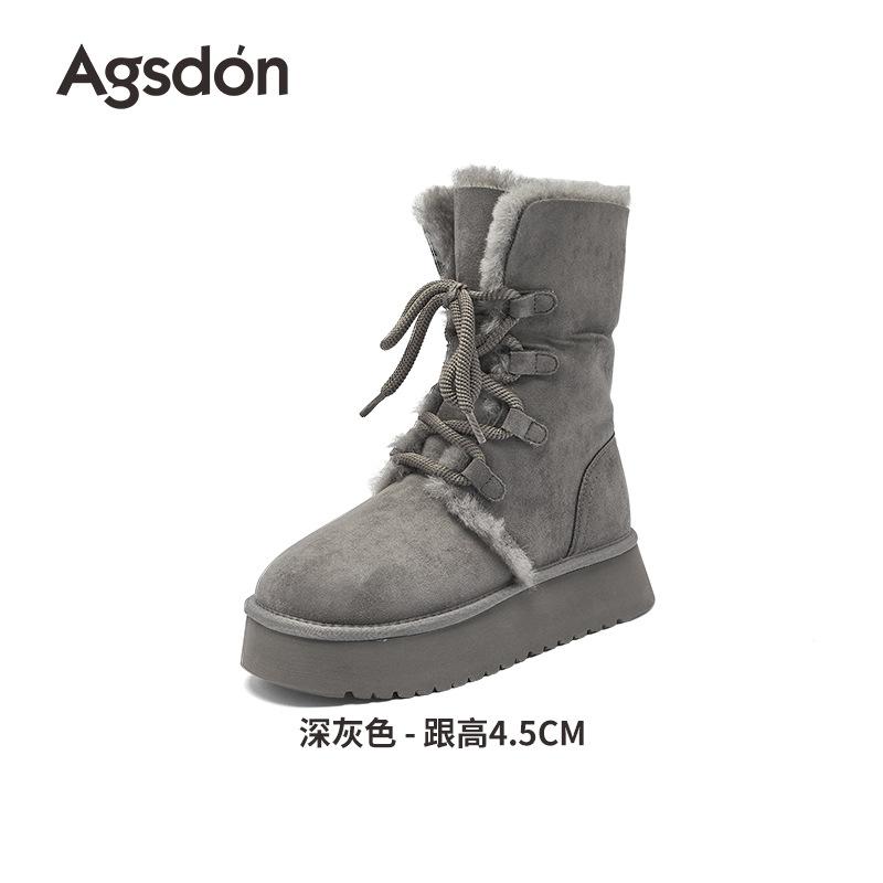 

Августин Зимние женские ботинки 2025 Зимние Новые Флисовые Утепленные На шнуровке Короткие Ботинки С отворотом Двойной способ носки Платформа Хлопковая обувь 41