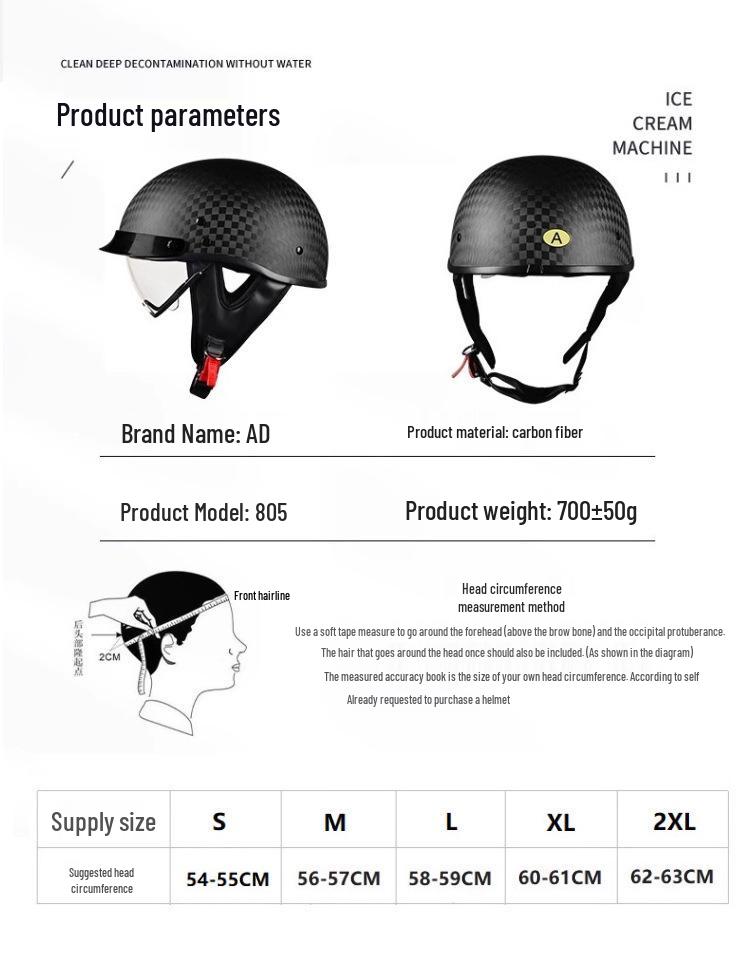 AD Carbon Fiber Retro 3C Certified Motorcycle Half Helmet for Men & Women