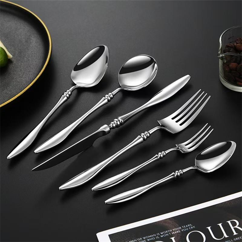 3/4/5/6PCS French 304 Stainless Steel Cutlery Set Pointed Tail Handle Spoons Knife Forks High-end Kitchen Restaurant Tableware