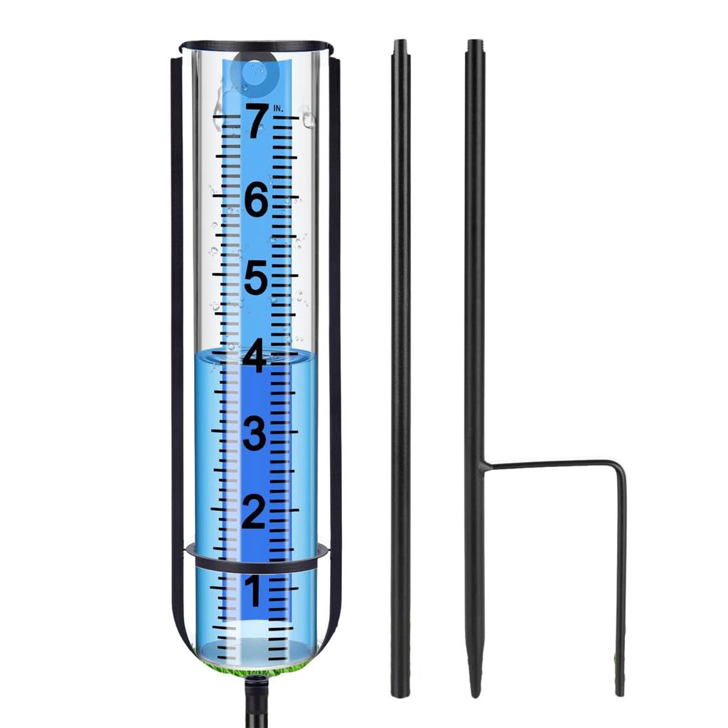 Rain Gauge 7" Capacity Easy To Read Outdoor Rain Gauges Best Rate Metal Rain Guage with Stake for Garden Yard Art Decor