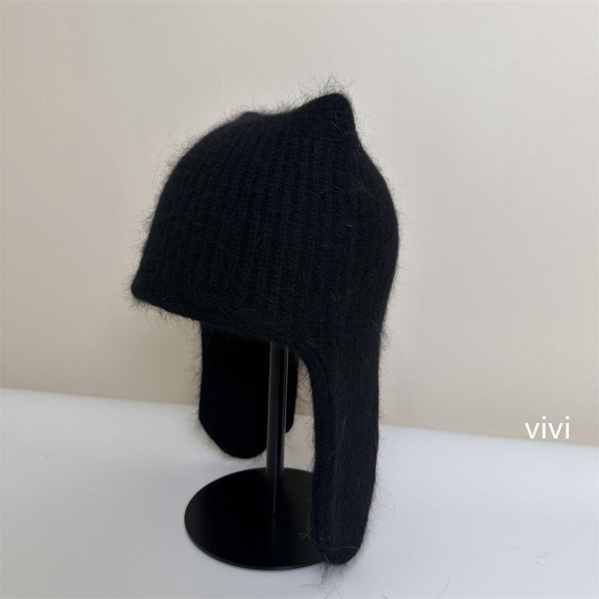 Atmospheric rabbit fur knitted wool hat women's new autumn and winter warm ear protection hat cold-proof bag head hat