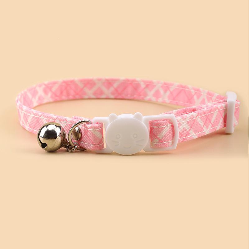 Plaid Polyester Pet Collar with Bell - Universal Fit for Cats and Dogs
