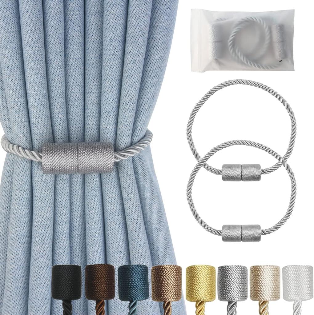 Magnetic Curtain Tiebacks 2 Pack Black Curtain Rope Tieback Curtain Holders for Drapes Modern Tie Backs Decorative Curtain Holdbacks