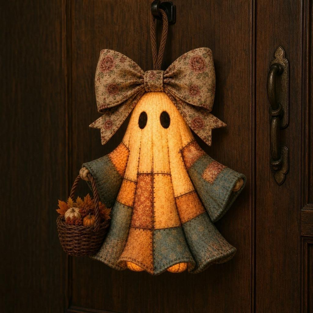 Lighted Vintage Patchwork Door Hanger Without battery, fabric door hanger