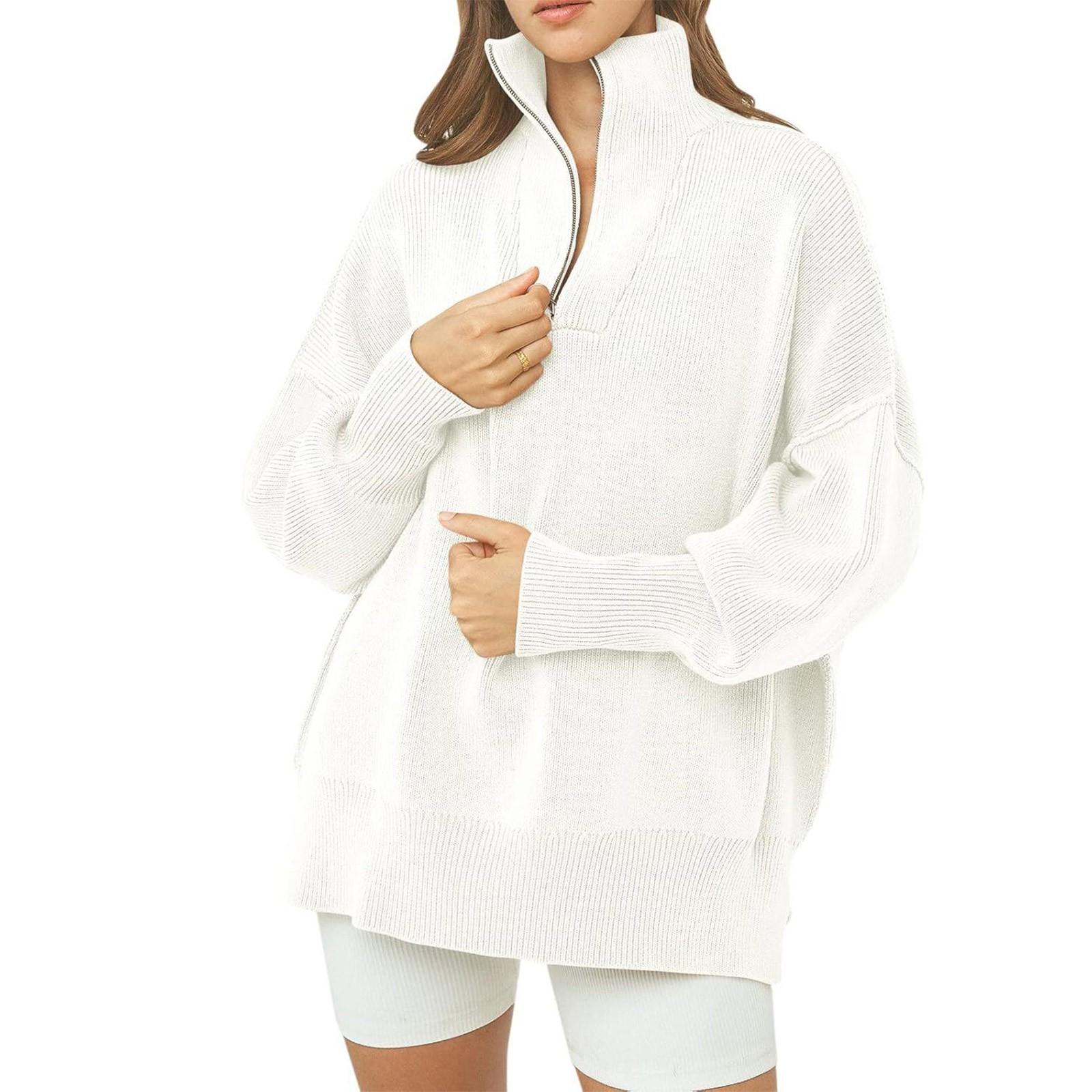 

Женский свитер с высоким воротом и длинным рукавом на молнии, свитер с открытыми плечами XL белый