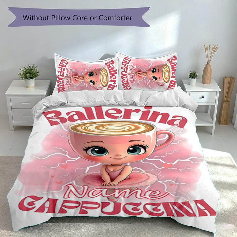 3pcs Custom Name Ballerina Capuchina Set,Includes 1 Duvet Cover and 2 Pillowcases,All-season Bedroom Decor