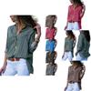 Women Autumn Striped Floral Long Sleeve Button V Neck T Shirt For Casual Chic
